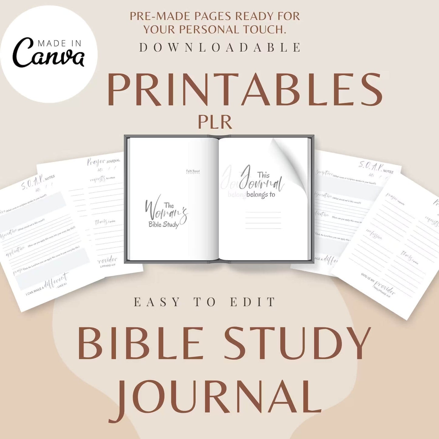 Printable Faith-Filled Prayer Journal Bundle: PLR Bible Study Guide, S.O.A.P. Sheets & More for Deepening Your Spiritual Journey