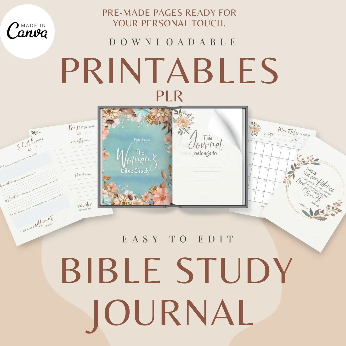 Printable Faith-Filled Prayer Journal Bundle: PLR Bible Study Guide, S.O.A.P. Sheets & More for Deepening Your Spiritual Journey