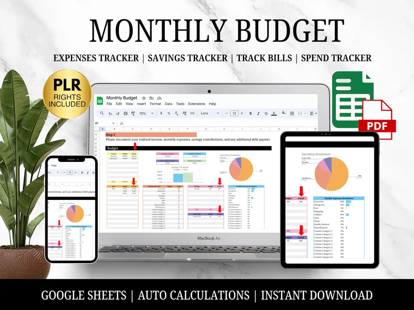 PLR Monthly Budget Spreadsheet | Budget Tracker | Google Sheets | Financial Planner | PLR Digital Products | Done For You | Digital Products