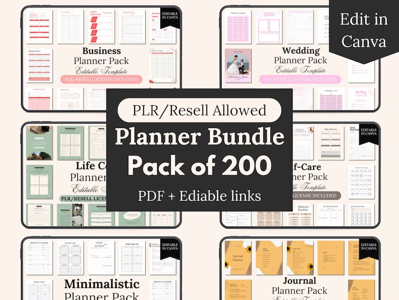 200 Pages Mega-Pack PLR Planners & Templates